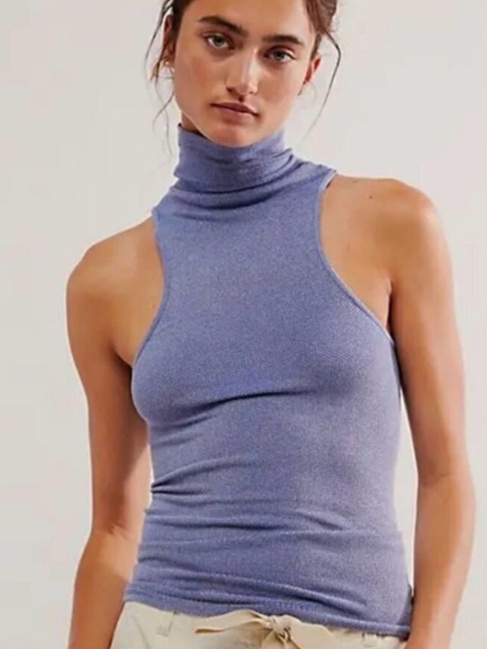 Free People Ribbed Sleeveless Turtleneck in Periwinkle